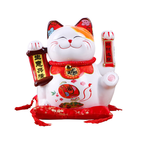 LUCKY CAT BATTERY & PLUG POWERED, PORCELAIN (27X23X29CM)