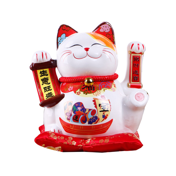 LUCKY CAT BATTERY & PLUG POWERED, PORCELAIN (27X23X29CM)