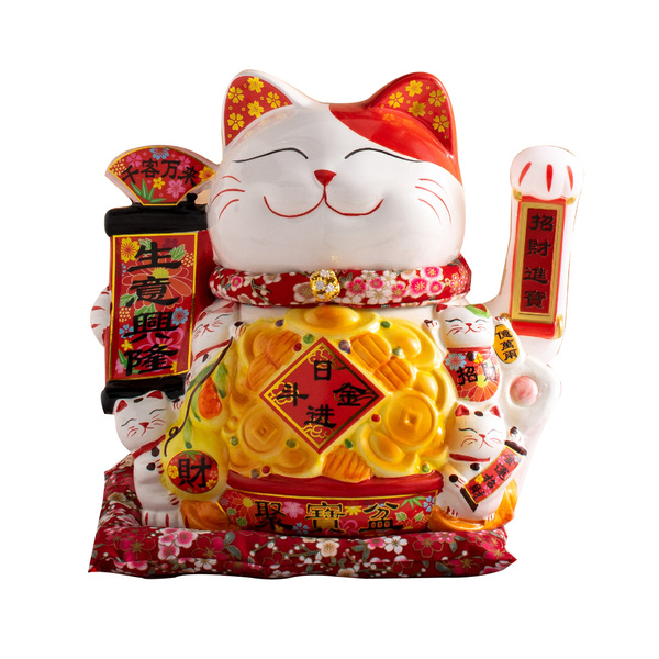 LUCKY CAT BATTERY & PLUG POWERED, PORCELAIN (27X23X29CM)