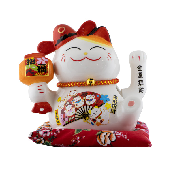 LUCKY CAT BATTERY POWERED, GOOD FORTUNE, PORCELAIN (16X14X16CM) 590gr