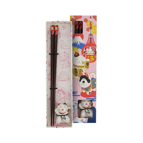 chopstick and rest lucky cat giftset 1Set