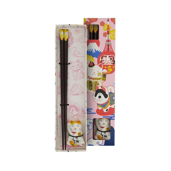 CHOPSTICK AND REST LUCKY CAT GIFTSET 1Set