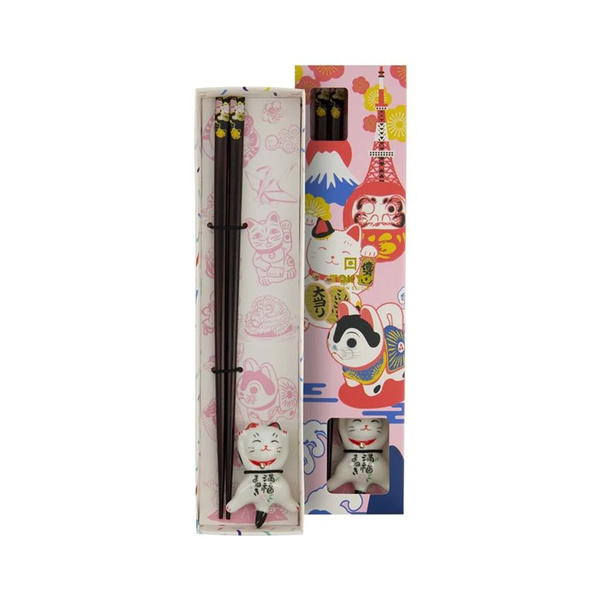CHOPSTICK AND REST LUCKY CAT GIFTSET