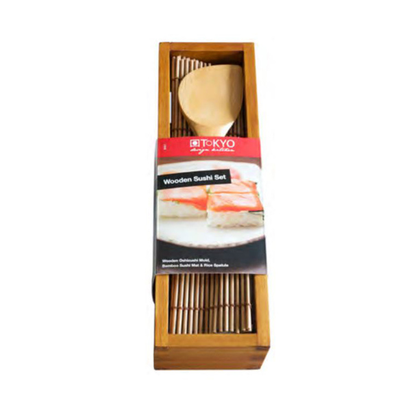 SUSHI MOLD (TDK FZ ), W/PEDDLE & MAT, WOOD 26.5X6.5X7.8CM 1Pc