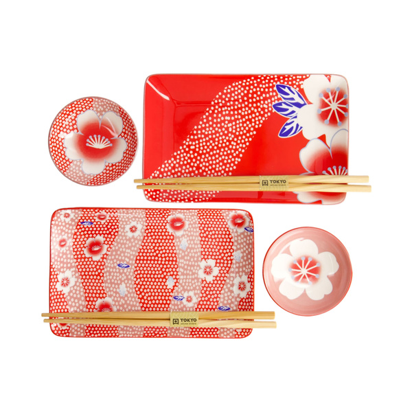 KAWAII FLOWER SUSHI PLATE RED GIFTSET/4 1000gr