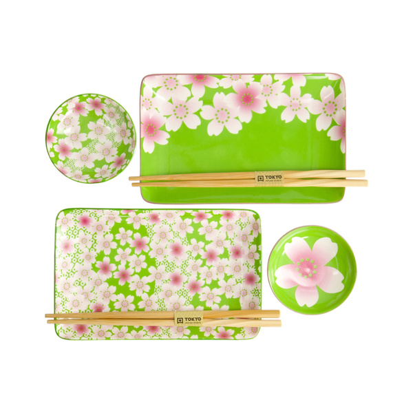 KAWAII FLOWER SUSHI PLATE GREEN GIFTSET/4 1Set