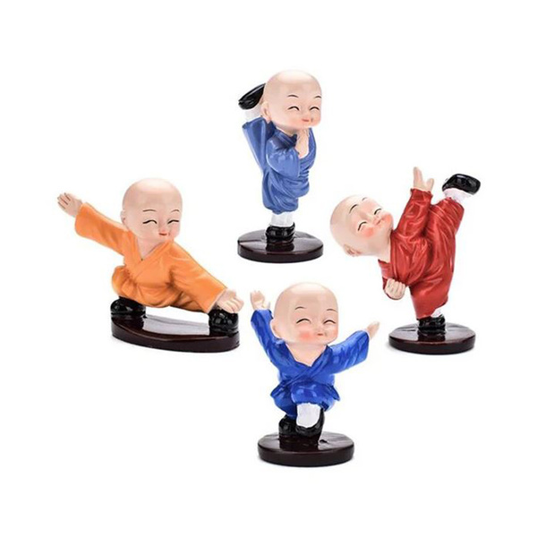 MONK FIGURINE KUNG FU POSE 4PCS, 7CM 1Set