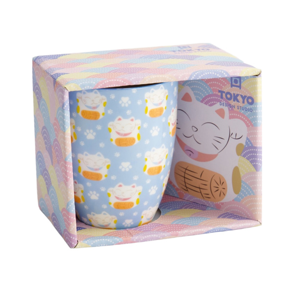 MUG WITH GIFTBOX KAWAII LUCKY CAT BLUE 340ML, 8.5X10.2CM 1Pc