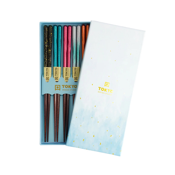 chopstick giftset/5 blue cloud wooden 1Set