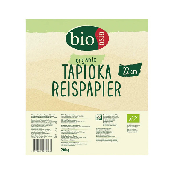 rice paper tapioca 22cm, organic 200gr