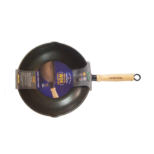 WOK 2 SPOUTS, 3 LAYER NONSTICK COATING, CARBON STEEL, FLAT 1.50MM, 1WH, 25CM