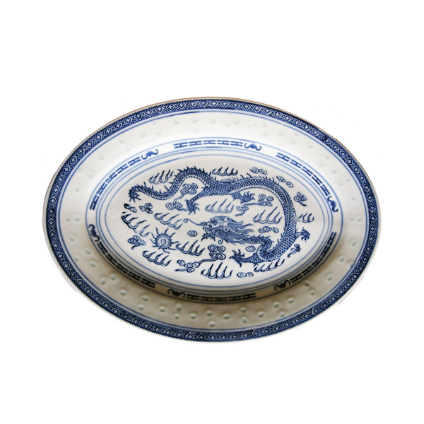 PLATE BLUE-WHITE, OVAL 35CM 1Pc