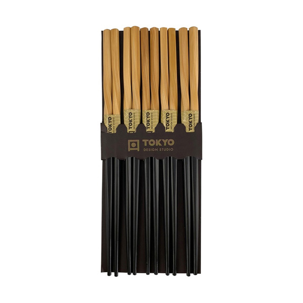BAMBOO CHOPSTICK BLACK, CHINESE STYLE, TWIST 23CM, 5PRS 1Set