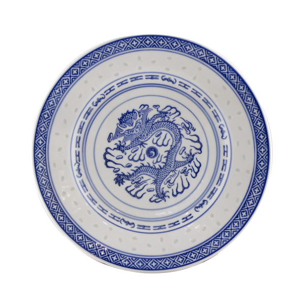 plate blue/white, dragon, oval 20cm 1Pc