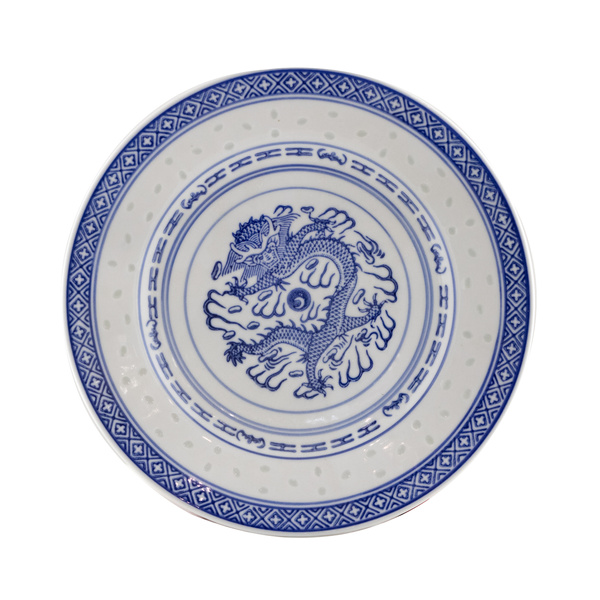 PLATE BLUE/WHITE, DRAGON, OVAL 20CM 1Pc