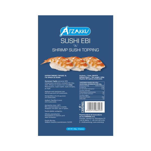 SUSHI EBI VANNAMEI 30PCS, 3L 180gr