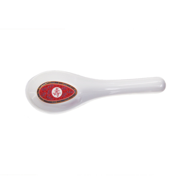 SPOON MELAMINE, WHITE/RED 5.5 in