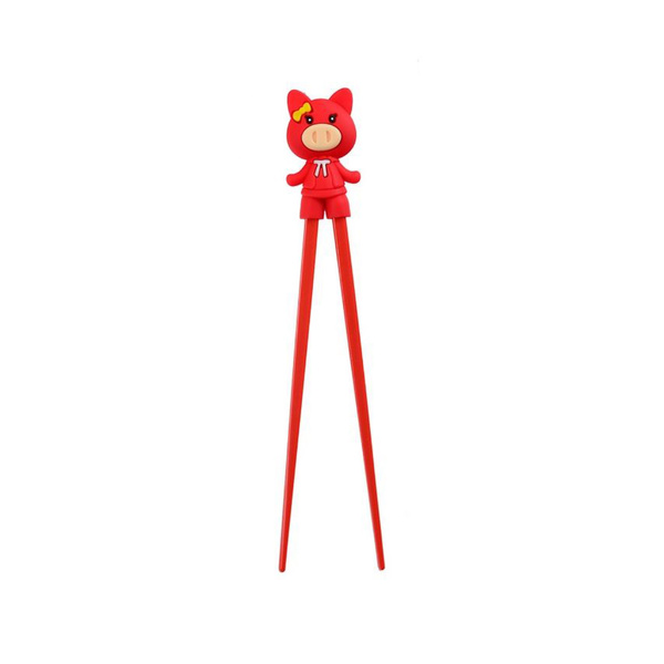 CHILDREN CHOPSTICK PIG GIRL, RED 22CM